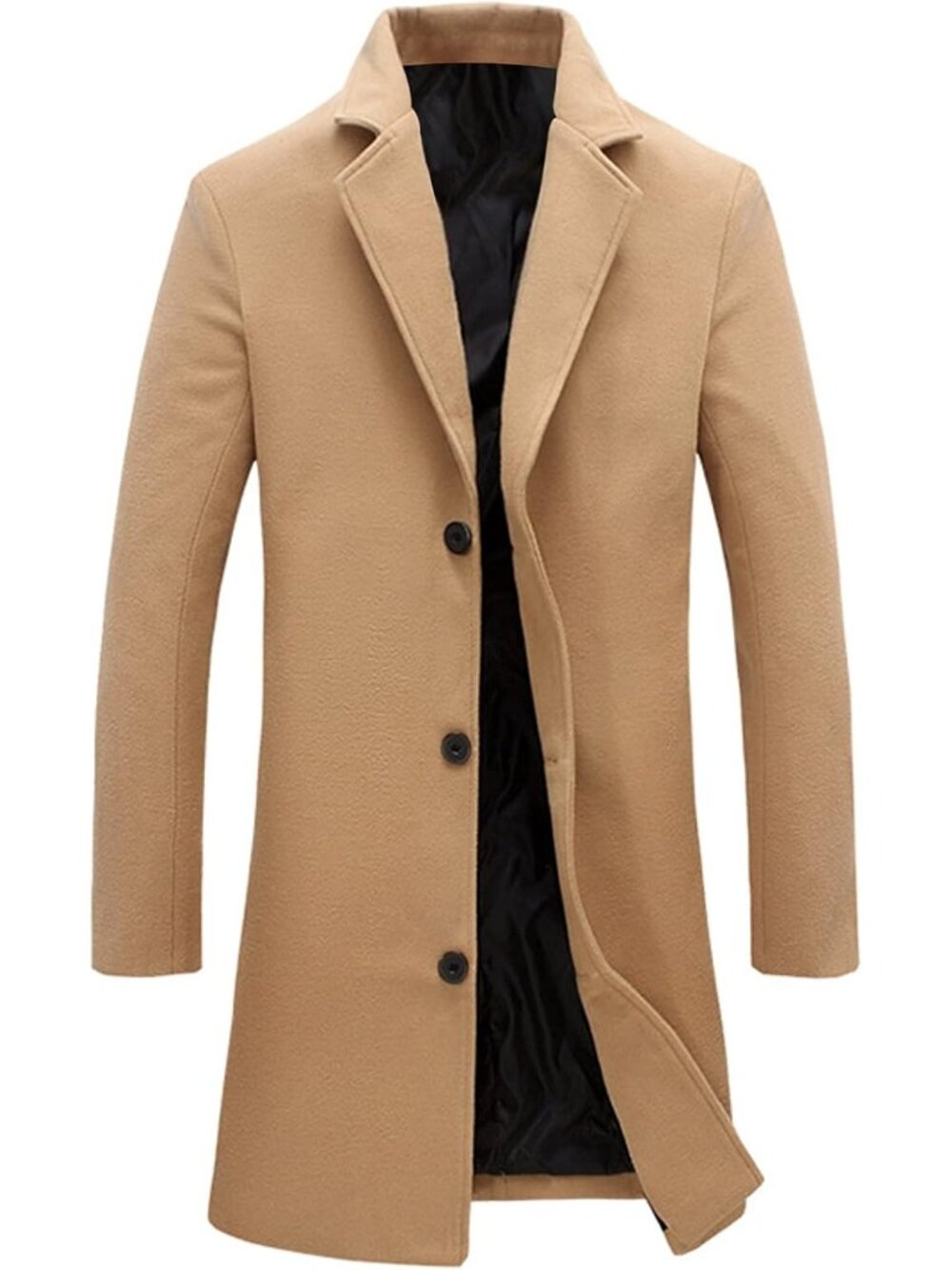 Men's Khaki Single Breasted Overcoat Slant Pocket Button Closure Trench Coat